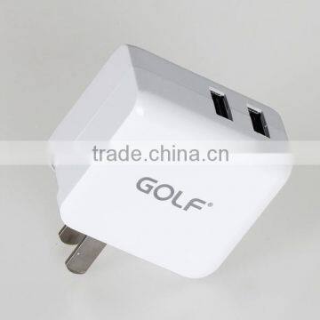 Golf Cellphone Charger Dual USB Cell Phone Charger 5v 2.1a/1a Good Quality Mobile Phone Charger