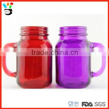 Small Sugar / Cookie Container 16oz Color Round Shape Glass Mason Jar With Handle