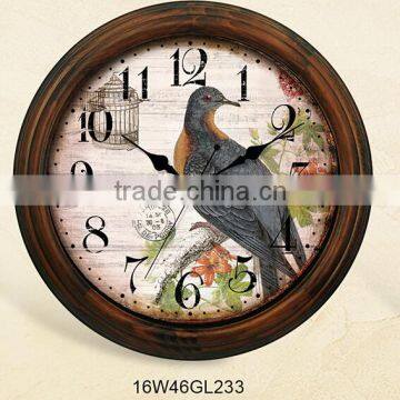 animal dial Retro style large quartz clock wooden wall clock round clock