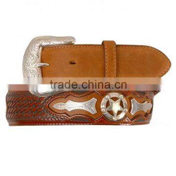 Men western emovable silver-plate buckle belt silver-plate star concho belt