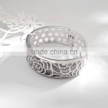 925 Solid Silver White Flower Bangle Infinity Bangles Bracelet B0802 photo-2