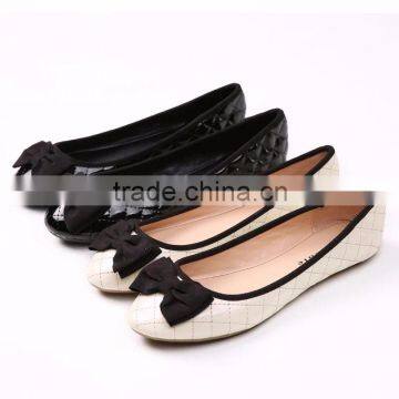 2016 shoes made in china ladies PU quilted soft ballerina with sweet bow