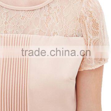 Pink Wrinkled Round Neckline Short Sleeve Belt Waist Short Jumpsuit photo-2