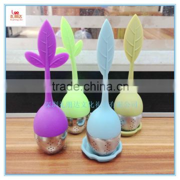 Colorful Infusion Tea Bag/leaf Shaped Silicone Tea Infuser with Drip Tray