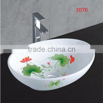 3070 Painted Lotus Oval Ceramic Art Basin