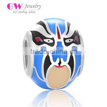 D145 GW silver plated enamel charms,925 blue opera face bracelet beads