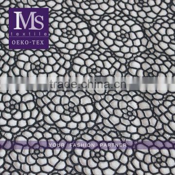 Fashion design allover polyester water soluble crochet lace fabric in black