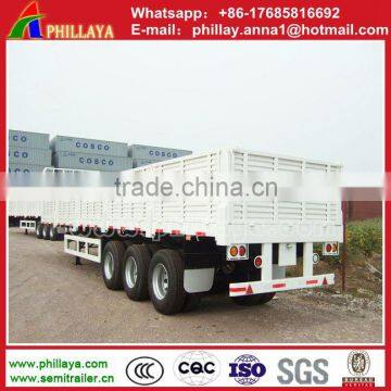 Heavy Duty Tri Axle Flatbed Side Wall Open Cargo Semi Truck Trailer for Sale Draw Bar Trailer photo-6