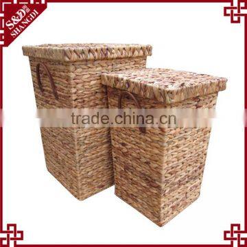 Set of 2 stackable hyacinth hamper basket with lid home laundry hamper