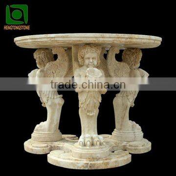 Yellow Travertine Outdoor Table with Cherub