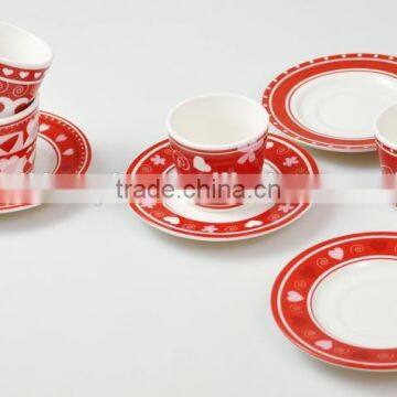 Set of 6 pcs ceramic cup&saucer with decal