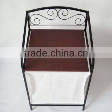 Metal and Woonden Non-Woven Fabrics Laundry Hamper With Canvas photo-5