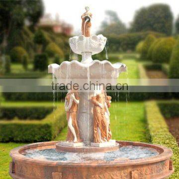 natural stone carved outdoor water fountain with figure statue