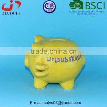 BSCI Audit Factory Yellow Ceramic Piggy Bank for Kids, Coin Bank Adorable photo-3