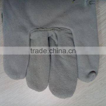 Cow Split Leather Gloves With Patch Palm Stripe Cotton Back photo-4
