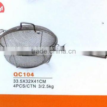 QC104 KASUN Stainless Steel french fries mini deep fryer basket with cover and long handle