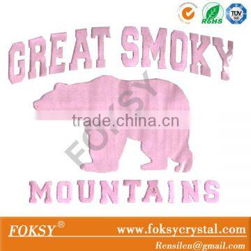 Pink Great Smoky Mountains bear Flock heat transfer for Hoodies