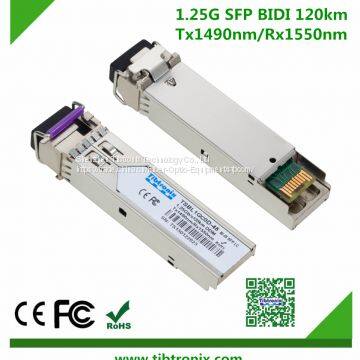 Fiber Optic Supplier Gigbit 1.25Gb/s 120Km LC BiDi SFP Transceiver  Single LC, 1490nm Tx/1550nm Rx, DFB Single-mode, DDM