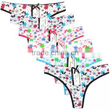 Flower Printing Underwear Breathable Cotton T-back Sexy Thong