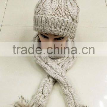Fashion the Newest Lady100%acrylic Knitted Scarf Cap With Pompom photo-3