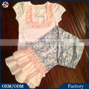 New ltems Gorgeous Blue Pink Girls Baby Ruffle Pants Shirts Outfits Cotton Children Frocks Designs Kids Clothes