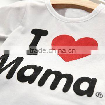 I Love Mama Knit Cotton Outfit White Undershirt Short-Sleeved Black White Striped Pants photo-5
