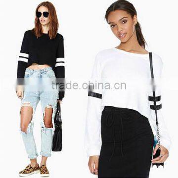 New china supplier for 100%cotton slim cropped women's fit custom matching stripe baseball jersry hoodies