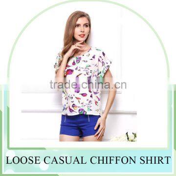 Hot Sale European Style Plus Size Batwing Sleeves Printing Chiffon Blouse Shirt for Women , Casual Chiffon Blouse &tops photo-2