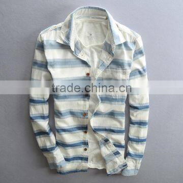 Men Fashion 100% Cotton Long Sleeve Custom Striped Casual Shirt
