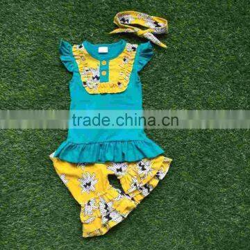 2016 free shipping summer Girls Shorts Set Baby Boutique yellow suit 1-9 year old girls clothing and accessories