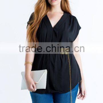 Relaxed V-neck Pleated Plus Size Chiffon Blouse/woman Top photo-5