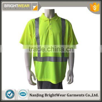 Mens fluorescent high visibility workwear ANSI 3M8712 tape safety polo shirt