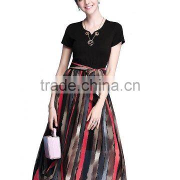 Summer Odile and Chiffon Combined Little V-neck Middle/long Style Dress With Waist Bow photo-2