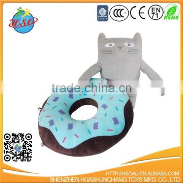 plush cat toy with stuffed plush donut cushion