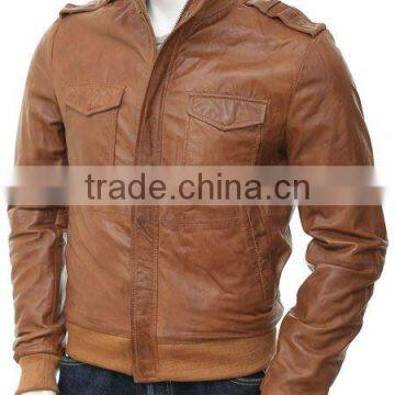 Men's Black Leather Bomber Jacket