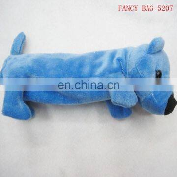 Custom Blue Plush Dog pencil case for kids