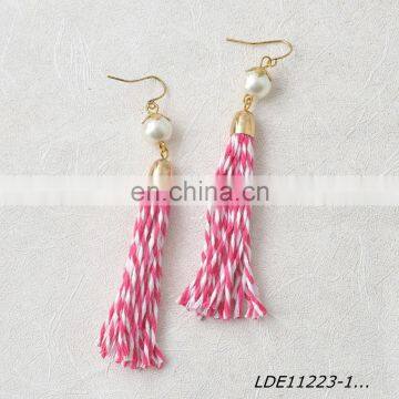 Pink and white long tassel daggle earring pearl gold pendant charm earrings