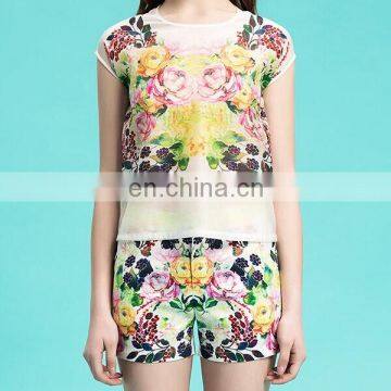 Promotion newest design digital printing summer ladies casual suit