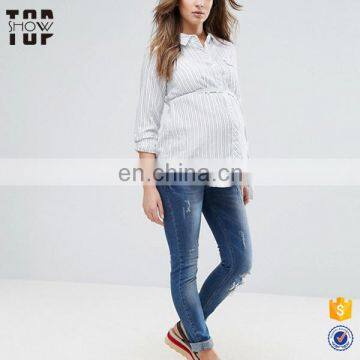 China suppliers maternity striped shirt spread collar nursing clothes