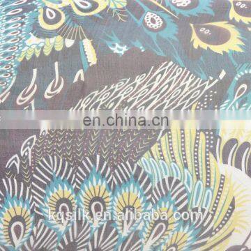 100% silk georgette with peacock feathers