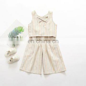 2020 summer suit striped vest wide leg cropped trousers fashion suit