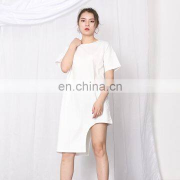 TWOTWINSTYLE Hollow Out O Neck Short Sleeve Lace Up Loose Oversize Asymmetric Female Shirts 2020