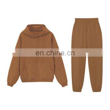 Women Causal Plain Loose 2 Pieces Drawstring Jogger Sweatpants Crop Thick Fleece Hoodie Two Piece Set photo-7