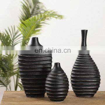 Retro style dining room table top decoration black matte silver plated design resin dried flower vase