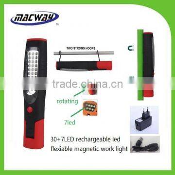 Magnetic 30+7LED rechargeable led torch led work lamp