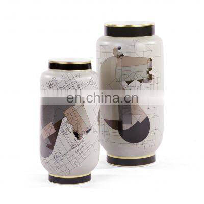 Nordic Style Modern Luxurious Decorated Novelty Pattern Design Ceramics Jar  For Decor