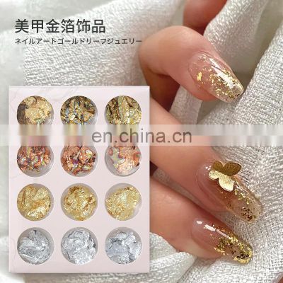 Wholesale Glitter Tin foil Nail Art Stickers Nail Art Decals Silver Gold Aluminum Paillette Flake Foil Paper Chip Tips DIY 3D