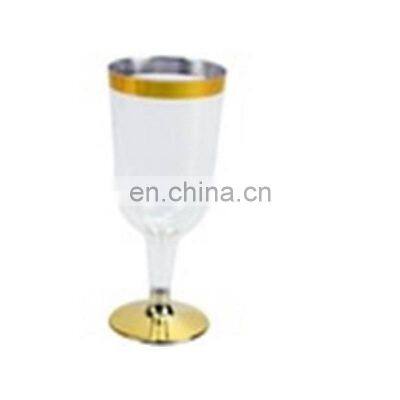 Wedding Disposable Plastic 6oz Clear Plastic Cup Gold Rimmed Tumbler Wine Stem ware Champagne Flutes With Gold Rim