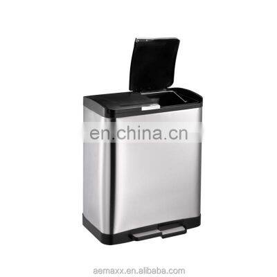 36L 45L 60L Stainless Steel Rectangle Shape Foot Pedal 2 Compartment Classify Recycle Bin Dustbin photo-3
