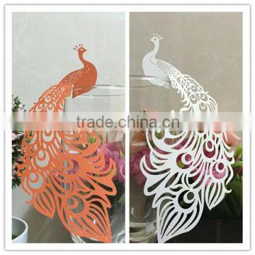 Wedding Centerpieces Laser Cut Peacock Shape Place Card for Wine Glass